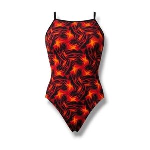 SPEEDO Women’s Black & Red Open-Back Vintage Competitive One-Piece Swimsuit